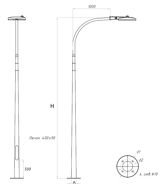 осветительные комплексы SKYLINE LED 90W DW 827 RAL9005 K-POLE 6M (в комплекте ЗДФ), артикул 4707000290