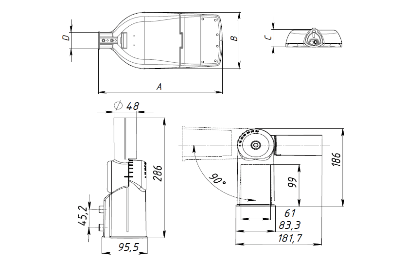консольные светильники FREGAT LED G2 90W DW1 740 RAL9006 QUL, артикул 1426005900