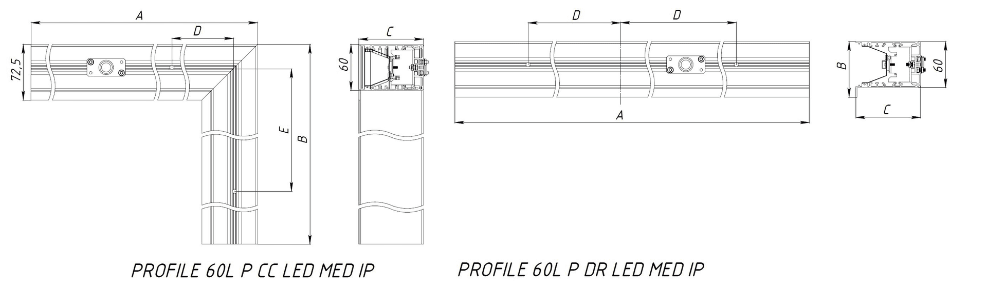 линейные системы PROFILE 60L P DR LED (1900) WH 3500K MED IP65/IP20 (low lumen), артикул 1248006330