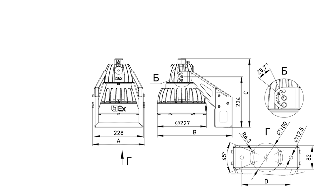 взрывозащищенные светильники ZENITH LED Ex FLOODLIGHT G2, артикул 1226001140