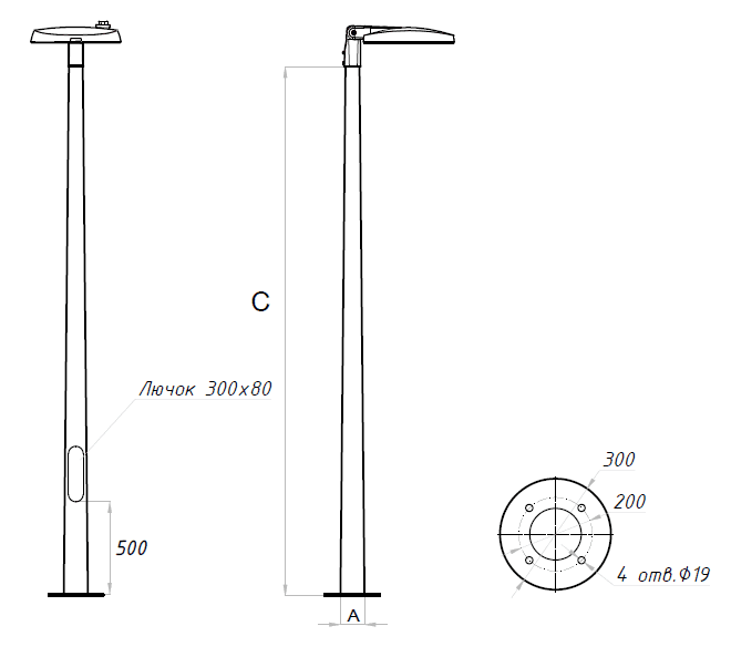 осветительные комплексы SKYLINE LED 30W DW 827 RAL9005 I-POLE 4M (в комплекте ЗДФ), артикул 4707000230